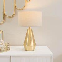 ValueLights Jax Antique Brass Dimmable Touch Table Lamp with Fabric Drum Shade with LED Bulb in Nude