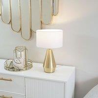 ValueLights Jax Antique Brass Dimmable Touch Table Lamp with Fabric Drum Shade with LED Bulb in White