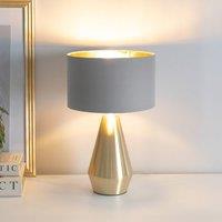 ValueLights Jax Gold Dimmable Touch Table Lamp with Fabric Drum & Gold Inner Lamp Shade in Grey