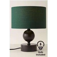 ValueLights Anthony Candlestick Table Lamp with Fabric Drum Lamp Shade & Bulb in Bottle Green
