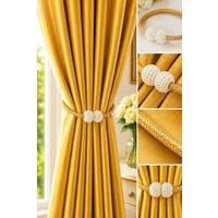 Lovii Pearl Magnetic Curtain Tiebacks 2 Pack Elegant Rope Holdbacks in Yellow