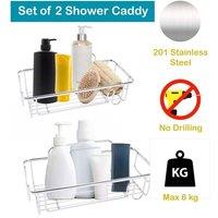 Kelvenix Set of 2 Shower Caddy Adhesive Wall Tidy Suction Rack Organiser in Silver