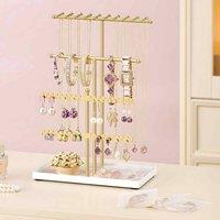 The Bazaarist Metal Jewellery Organizer Stand with Velvet Tray, Gold