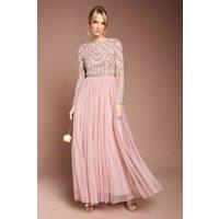 Coast Women's Honoured Long Sleeve Sequin Bodice Tulle Skirt Maxi Bridesmaid Dress in Blush | Size: 14