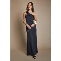 Coast Women's Asymmetric Neckline Satin Bridesmaid Maxi Dress in Black | Size: 12