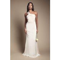 Coast Women's Asymmetric Neckline Satin Bridesmaid Maxi Dress in Champagne | Size: 14