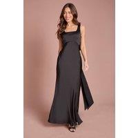 Coast Women's Square Neck Satin & Crepe Bridesmaid Dress with Bow Back in Black | Size: 18
