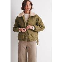 Klass. Women's Padded Faux Fur Collar Jacket in Khaki | Size: 10