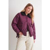 Klass. Women's Padded Faux Fur Collar Jacket in Burgundy | Size: 10