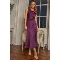 Chi Chi London Women's Cowl Neck Satin Slip Bridesmaid Midi Dress in Burgundy | Size: 10