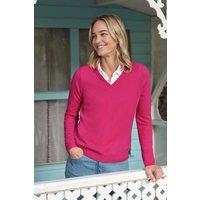 WoolOvers Women's Cashmere & Merino V Neck Knitted Jumper in Pink | Size: Small