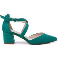 Paradox London Women's Micro Suede 'Ffion' Wide Fit Mid Block Heel Cross Strap Court Shoe in Green | Size: 8E