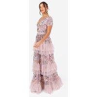 Maya Deluxe Women's Embellished V Neck Tiered Maxi Dress in Light Pink | Size: 10