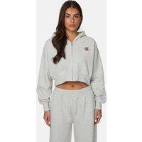 Good For Nothing Women's Cropped Zip Hoodie with Monogram in Grey | Size: Small