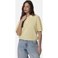 Good For Nothing Women's Cropped Pointelle Knit Polo Shirt in Yellow | Size: Small