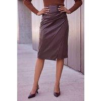 Roman Women's Faux Leather Ruched Wrap Skirt in Chocolate | Size: 12