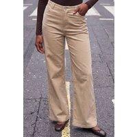Roman Women's Petite Baby Corduroy Wide Leg Trouser in Stone | Size: 12