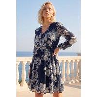 Roman Women's Petite Floral Wrap Dress in Navy | Size: 8