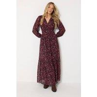 Long Tall Sally Women's Tall Floral Sheer Maxi Dress in Burgundy | Size: 22