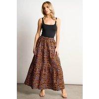 Dals Hart Women's Tiered Maxi Skirt in Burnt Orange Print | Size: Large