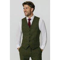 Dobell Men's Green Windowpane Check Tweed Waistcoat | Size: Large