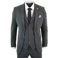 TruClothing Men's stz11 3 Piece Tweed Suit Herringbone in Charcoal | Size: 46R