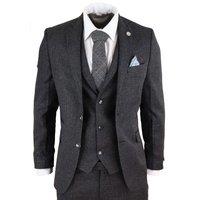 TruClothing Men's STZ14 Black Wool 3 Piece Suit Tweed | Size: 50R