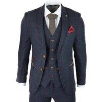Infinity Leather Men's Herringbone Tweed Suit 3 Piece Peaky Blinders 1920s Tailored Fit in Navy | Size: 50R