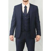 TruClothing Men's IM30 3 Piece Suit Plain Tailored Fit Wedding Prom Formal Stitch Lapel in Navy | Size: 44R