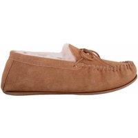 SNUGRUGS Men's Unisex Genuine Sheepskin Lined Moccasin Slipper with Rubber Sole in Tan | Size: 3