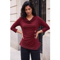 Roman Women's Button Detail Chiffon Hem Top in Burgundy | Size: 10