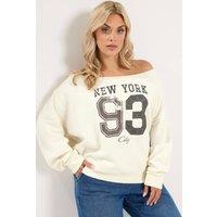 Yours Women's 'New York' Off-Shoulder Sweatshirt in Cream | Size: 22-24