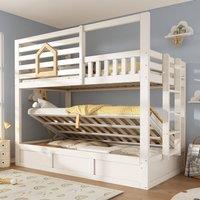 Rolipo Kids Bunk Bed with Hydraulic Storage White Wooden Cabin Bed 90x190cm | Size: 90x190 cm