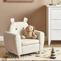 Wyld and Coco Kids Hippo Armchair in Off-White Fabric with Armrests in Beige