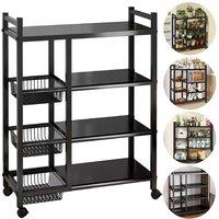 KORVIXA 4 Tier Kitchen Basket Storage Trolley Rack in Black | Size: 800mm