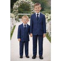 Little Giants Boy's Navy Blue Fine Check 5 Piece Childs Suit 'Ben' | Size: 9-12 m