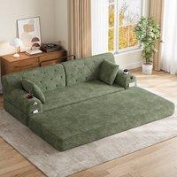 Rolipo Green 3-Seater Sleeper Sofa Corduroy High Back No Assembly