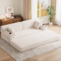 Rolipo Beige Corduroy 3-Seater Sleeper Sofa High Back No Assembly
