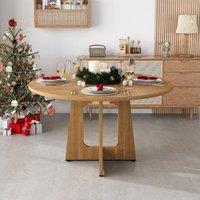 Rolipo 47 Inch Farmhouse Round Dining Table for 4, Oak Finish Kitchen Table in Brown
