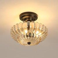 Pheashine Black Base Amber Glass Flush Ceiling Light, 3E27, Bulbs Not Included