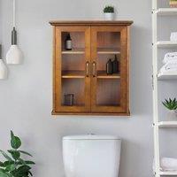 Teamson Home Wall-Mounted Bathroom Cabinet with Glass Doors, Oiled Oak in Tan