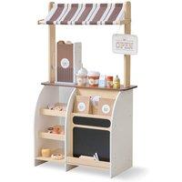 Teamson Kids Wooden Coffee Stand Playset with Espresso Machine & 29 Accessories in Brown