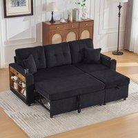 Rolipo Corduroy Sofa Bed with Storage, USB-C & LED Lighting in Black