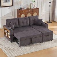 Rolipo Corduroy Pull-Out Sofa Bed with Storage USB-C LED Lighting in Grey