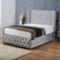 BSSPOKE Mayfair Ottoman Divan Bed Plush Velvet 54 Headboard & No Mattress in Silver | Size: Small Double