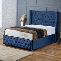 BSSPOKE Mayfair Ottoman Divan Bed Plush Velvet 54 Headboard & No Mattress in Blue | Size: Super King
