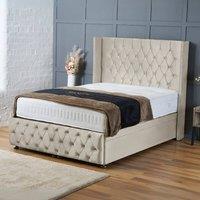 BSSPOKE Mayfair Ottoman Divan Bed Plush Velvet 54 Headboard & No Mattress in Cream | Size: King