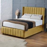 BSSPOKE Zoe Ottoman Divan Bed Plush Velvet 54Headboard &Footboard No Mattress in Mustard | Size: Super King