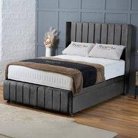 BSSPOKE Zoe Ottoman Divan Bed Plush Velvet 54Headboard &Footboard No Mattress in Charcoal | Size: Small Double