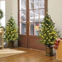 STILVORA Set of 2 Artificial Christmas Trees 122 cm with LED Lights in Green